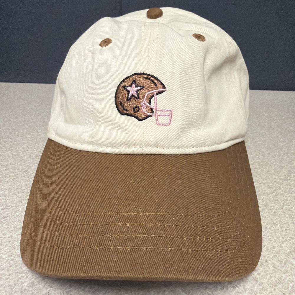 FRASIER STERLING FOOTBALL HELMET HAT COTTON ADJUSTABLE BASEBALL HAT, CREAM/BROWN